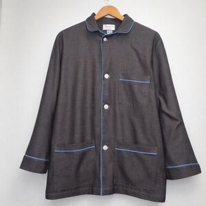 Vintage Christian Dior Pyjama Herringbone Button Front Lounge Shirt M Luxury 80s